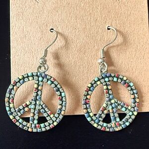 Multicolor mosaic Peace Sign Dangle Earrings ☮️